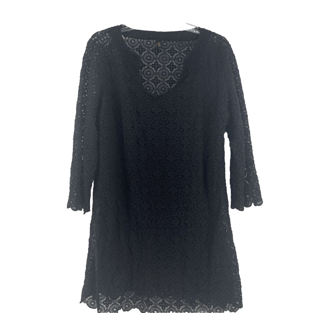Laundry Black Lace Sheer Dress Women's Large*‎ Whimsigoth Festival Dark Fairy